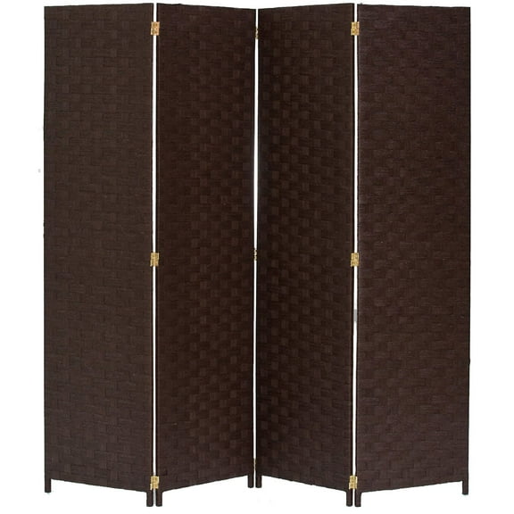 Legacy Decor Weave Design Fiber 4 Panel Room Divider, 71" Tall, Brown Color, Freestanding