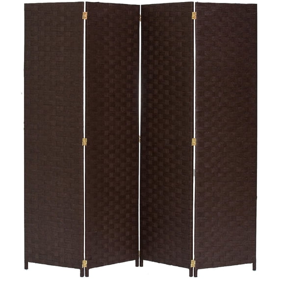 Legacy Decor Weave Design Fiber 4 Panel Room Divider, 71" Tall, Brown Color, Freestanding