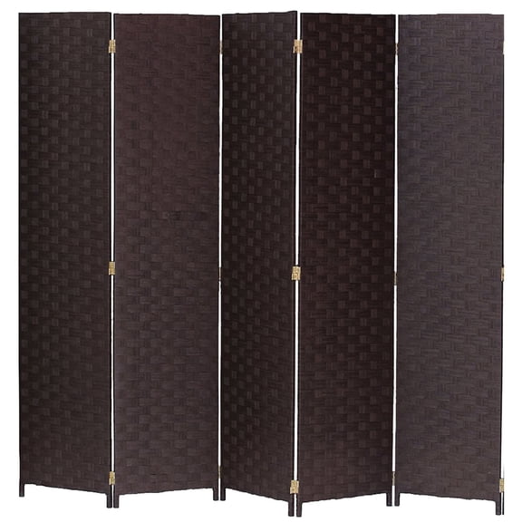 Legacy Decor Weave Design Fiber 5 Panel Room Divider, 71" Tall, Brown Color, Freestanding