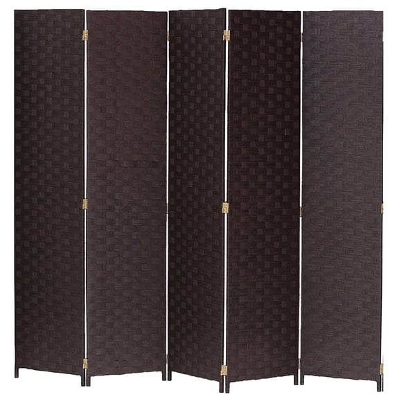 Legacy Decor Weave Design Fiber 5 Panel Room Divider, 71" Tall, Brown Color, Freestanding