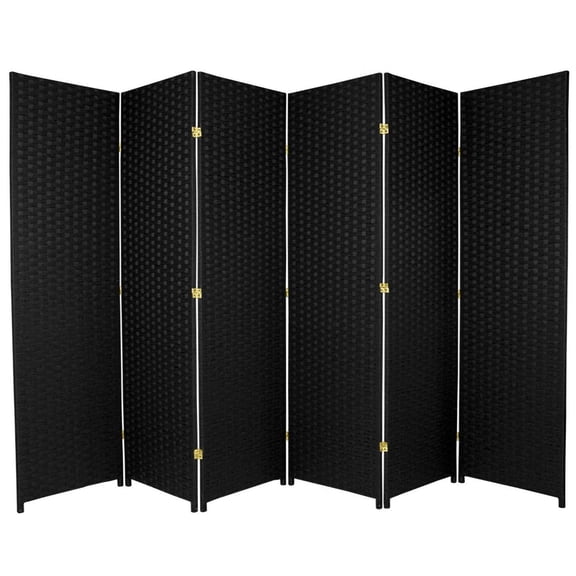 Legacy Decor Weave Design Fiber 6 Panel Room Divider, 71" Tall, Black, Freestanding