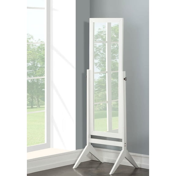 Legacy Decor White Finish Wood Rectangular Cheval Floor Mirror Free Standing Mirror