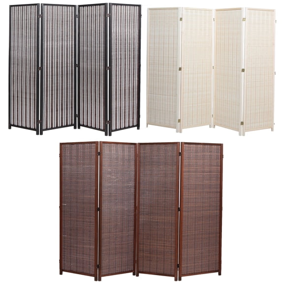 Legacy Decor Room Divider Wood and Bamboo Weave 3 Panel, Natural Color, 71" Tall
