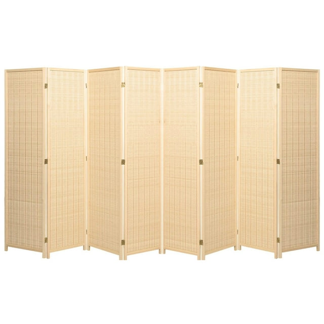 Legacy Decor Wood and Bamboo Weave 8 Panel Room Divider, 71" Tall, Natural Color