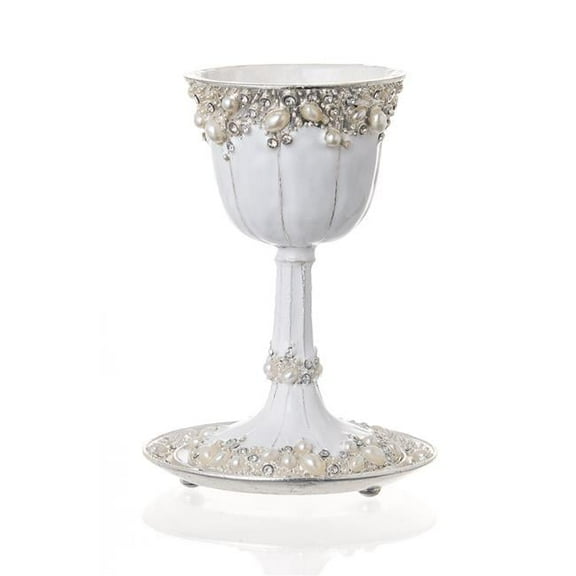 Legacy Fine Gifts & Judaica 113-S 4.75 x 3.75 in. Round Alba Enameled Kiddush Cup, White