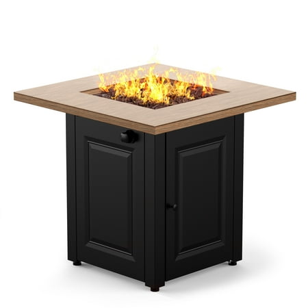Legacy Heating 28" Square 50000 BTU Propane Fire Pit Table with Lid & Lava Rocks, Flame-Out Protection,Wood Grain Black