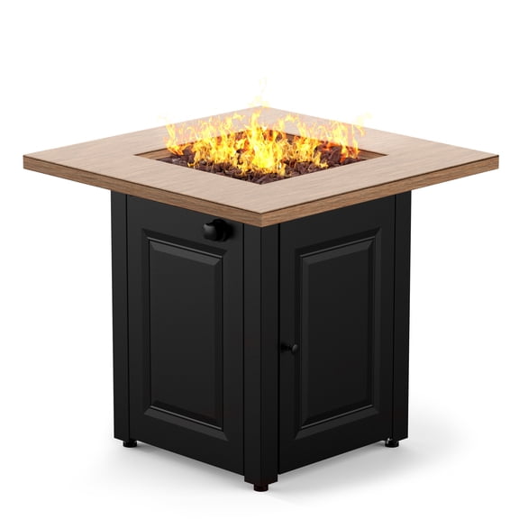 Legacy Heating 28" Square 50000 BTU Propane Fire Pit Table with Lid & Lava Rocks, Flame-Out Protection,Wood Grain Black