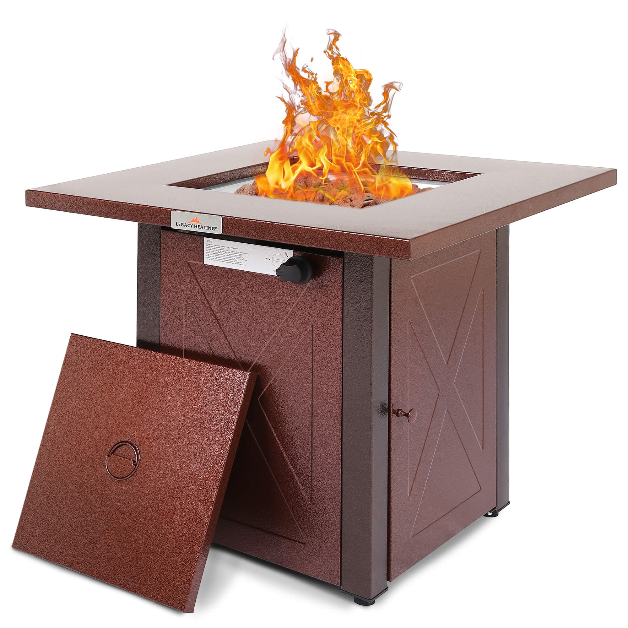 Legacy Heating 28 x 28 50000 BTU Propane Fire Pit Table with Lid and Lava Rocks
