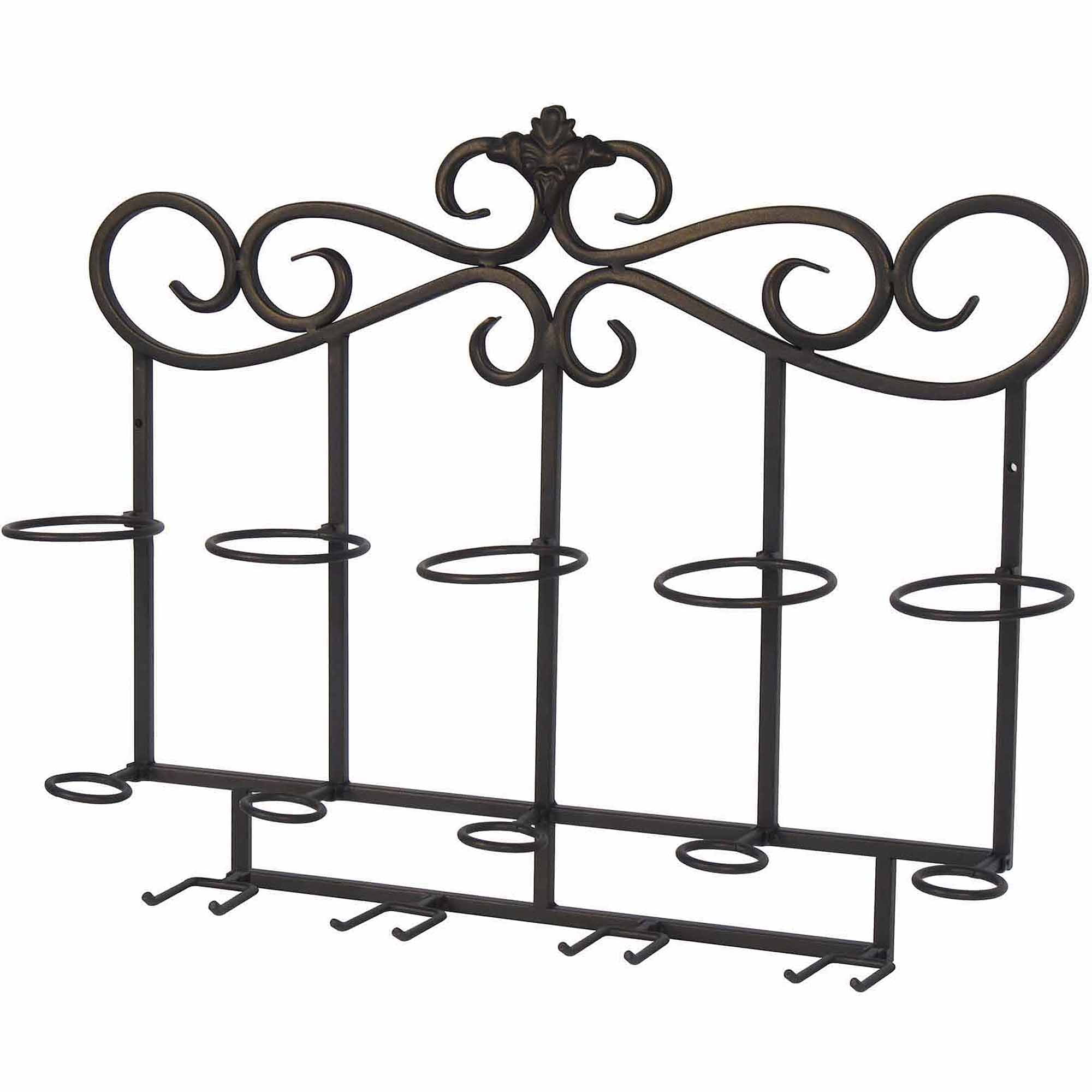 Legacy Home Collection Wall Mount Metal Wine Bottle and Glass Holder