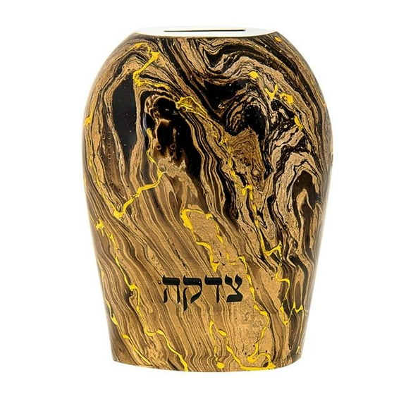 Legacy Judaica 274-G Metal Gold Abstract Tzedakah Box with Gold Flares
