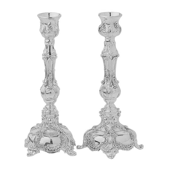 Legacy Judaica 2496 Silver Plated Ornated Pair Candle Sticks