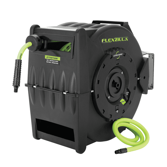 Legacy L8335FZ Flexzilla Levelwind Retractable Air Hose Reel, Levelwind Guide System, Adjustable Hose Stopper, Seven Position Mounting Bracket for Shop and Garage
