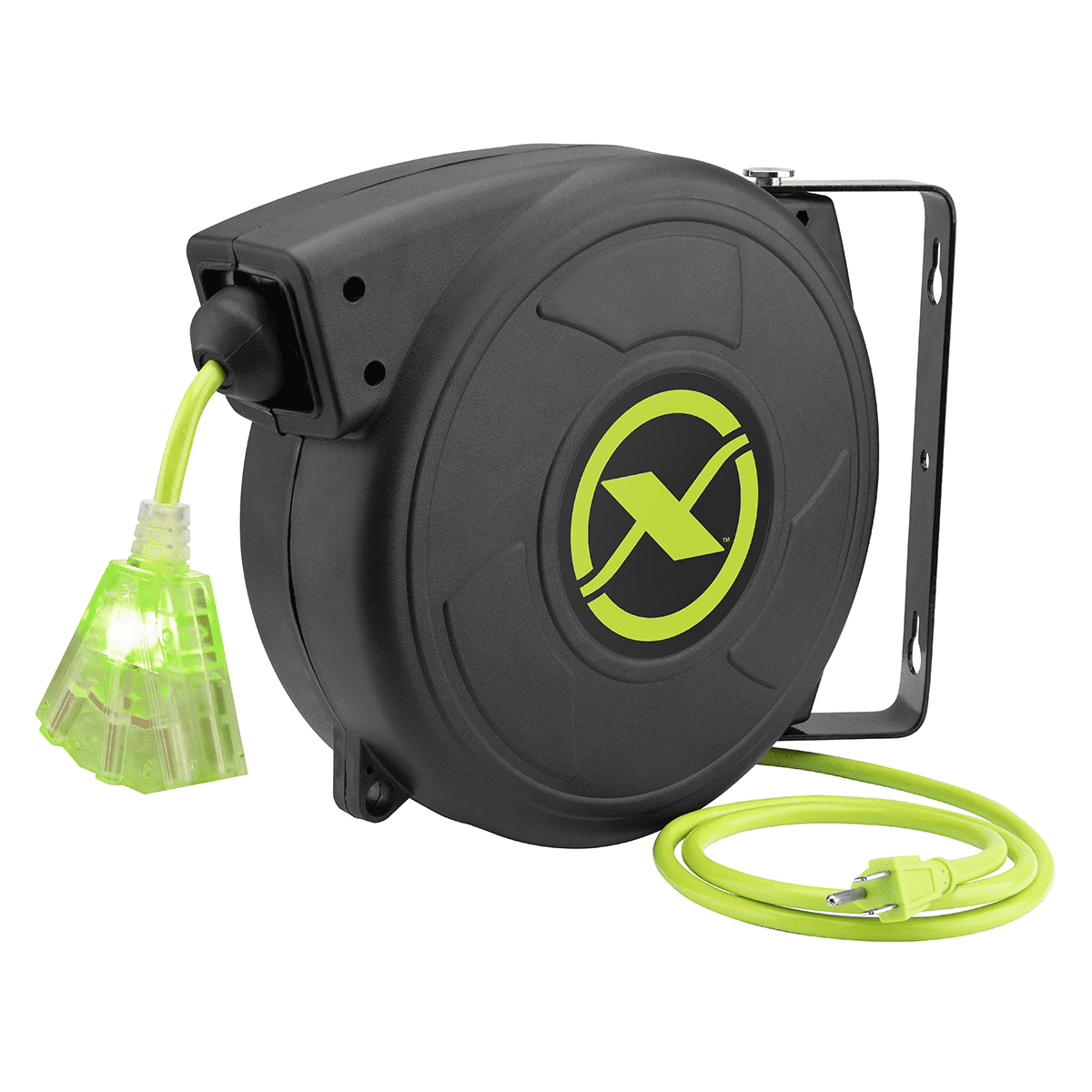 Flexzilla Retractable Extension Cord Reel, 14/3 AWG SJTOW Cord, 50', Grounded Triple Tap Outlet, ZillaGreen
