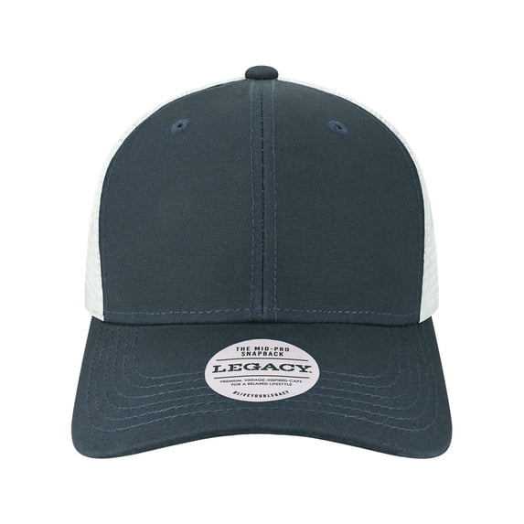 Legacy Mid-Pro Snapback Trucker Cap, Navy & White - Adjustable Size