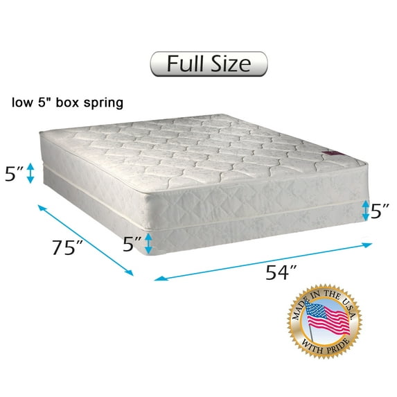 Dream Sleep Legacy None Flip 1-Sided Full Mattress and Low Profile Box Spring Set with Mattress Cover Protector Included - Good for your back, Longlasting by Dream Solutions USA