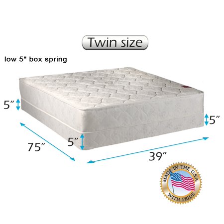 Legacy One-Sided Mattress and Low Profile Box Spring Set with Mattress Cover Protector Included - None Flip, Orthopedic, Fully Assembled by Dream Solutions USA (Twin 39"x75"x8")