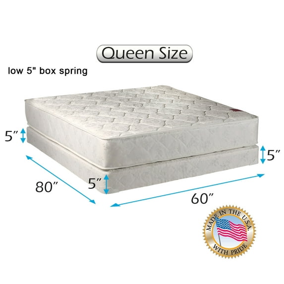 Legacy Queen Size (60"x80"x8") Mattress and Low Profile Box Spring Set with Bed Frame Included - Premium Edge Guards, Good for your back, Spine Support, Long Lasting and 2 Sided by Dream Solutions USA