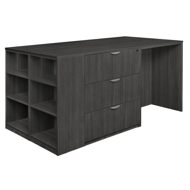 Legacy Stand Up 2 Lateral File/ Storage Cabinet/ Desk Quad with Bookcase End- Ash Grey
