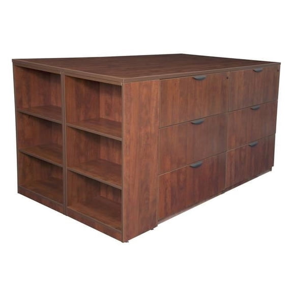 Legacy Stand Up 2 Lateral File Storage Cabinet & Desk Quad with Bookcase End, Cherry