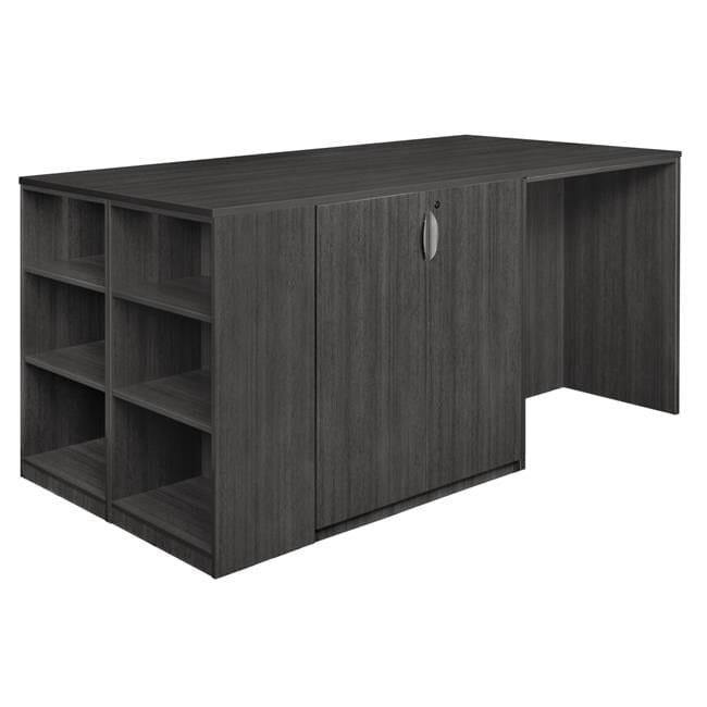 Legacy Stand Up Storage Cabinet &amp; 3 Desk Quad with Bookcase End, Ash ...