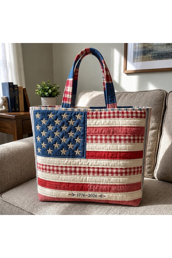Legacy Stars Quilted Tote Bag,Flag Travel Tote Bag, 250 Years Freedom Shoulder Bag, 4th of July, Travel Bag