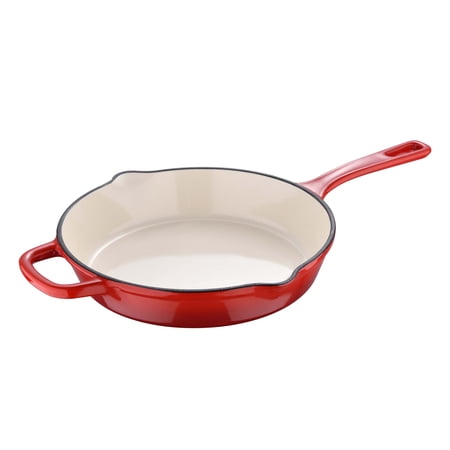 Legacy by MasterPRO - 10" Legacy Enamel Cast Iron Fry Pan with Helper Handle, Dual Pour Spouts and Ombre Design, 10 Inches, Red