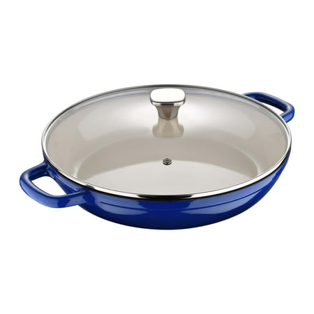 Legacy by MasterPRO - 12" Legacy Enamel Cast Iron Braiser with Vented Tempered Glass Lid, 12 Inches and Ombre Design, 2 Quarts, Blue