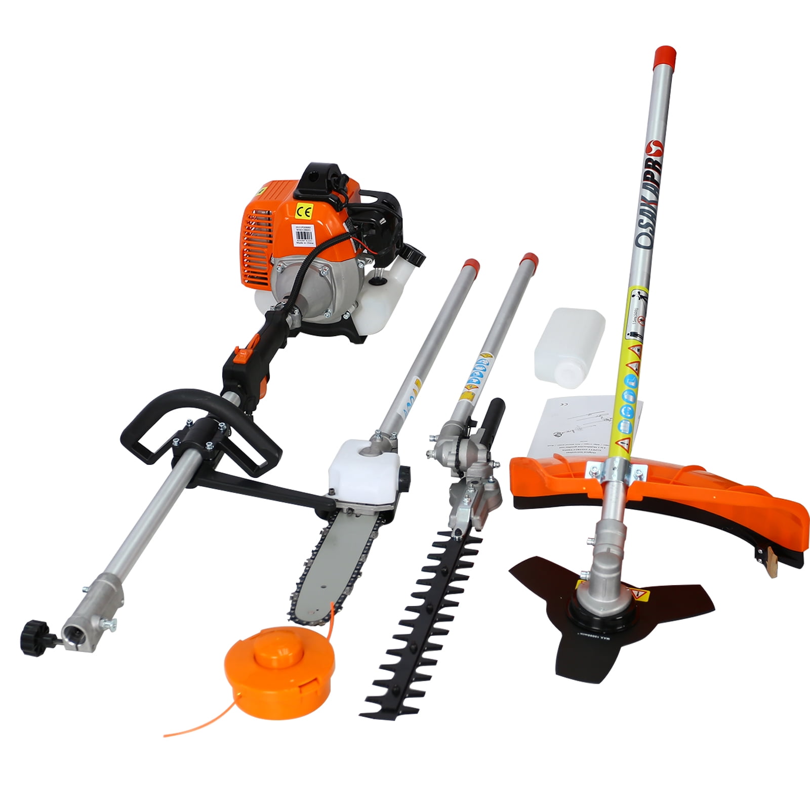 Legahome 4 in 1 Grass Trimmer, Gas Powered Weed Eater with Gas Pole Saw, Hedge Trimmer, Grass Trimmer and Brush Cutter, 52CC 2-Cycle String Trimmer for Grass Garden Yard Care, Orange/Black