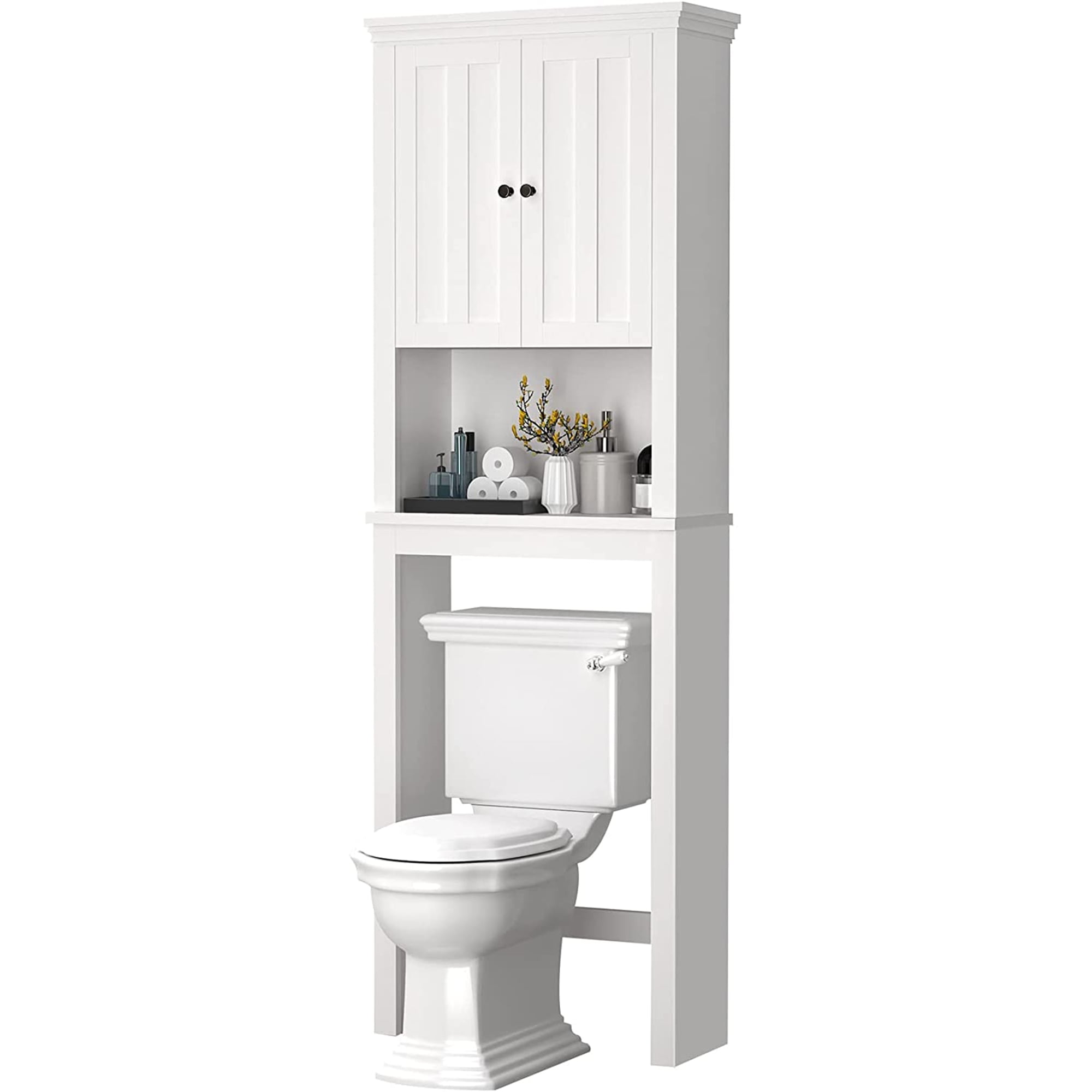 Legahome Bathroom Organizer Cabinet, Home Over-The-Toilet Storage with Adjustable Shelf and Open Shelf, Over Toilet Tall Bathroom Cabinet Heavy Duty Shutter Door Space Saver Storage Rack, White