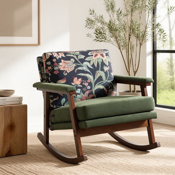 Legahome Nursery Rocking Chair, Velvet Upholstered Rocking Accent Chair with 23.6"Extra Wide Seat, Thick Cushion and Solid Wood Frame, Modern Accent Glider Rocker for Living Room, Reading Room, Green