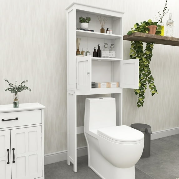 PAPROOS Over the Toilet Storage Cabinet, Bathroom Space Saver Organizer above Toilet with Storage Shelf and 2 Doors, White #5