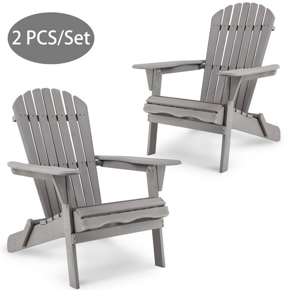 Adirondack Chair Set of 2, LEGAHOME Outdoor Folding Adirondack Chair, Wood Lounge Patio Chair for Garden, Garden, Lawn, 2 Pcs Pool Side Outseating Chairs, Gray