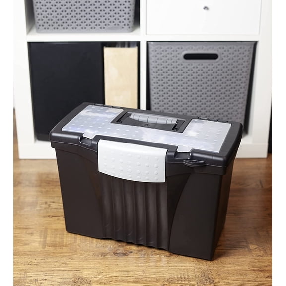 Legal File Box with Organizer Lid  Plastic Office File Storage Box for Letter and Legal Hanging Folders, Obsidian, 1-Count (61510A01C)