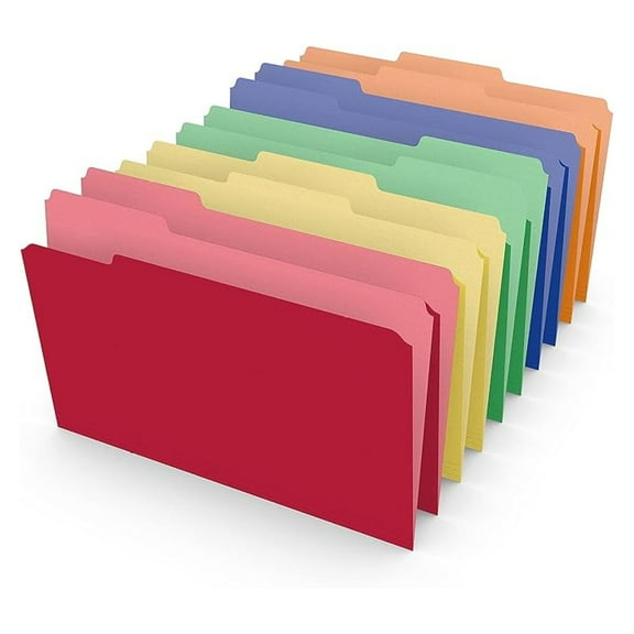 Legal File Folders 3 Tab - Heavyweight Colored Folders 50/Box - 9.5x14.6in Legal Size, Assorted Colors, 14pt Paper Stock for Office Filing & Organization
