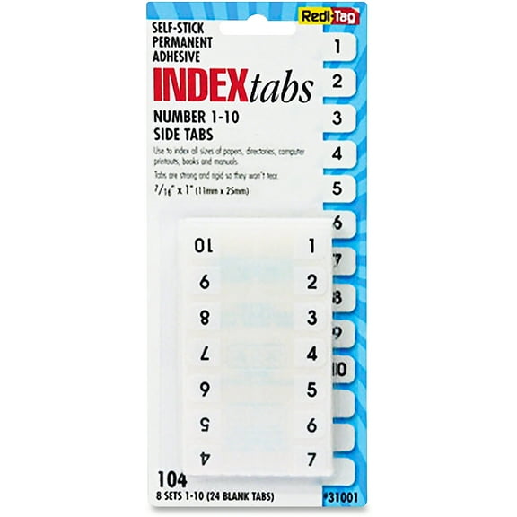 Legal Index Tabs, 1/12-Cut Tabs, 1-10, White, 0.44" Wide, 104/pack | Bundle of 5 Packs