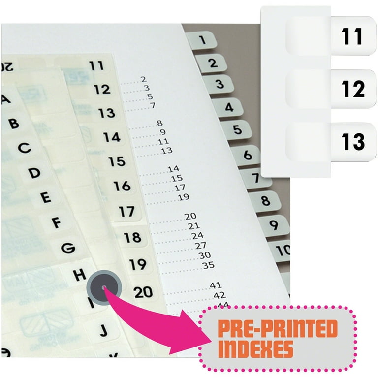 Legal Index Tabs, Preprinted Numeric: 11 to 20, 1/12-Cut, White, 0.44 Legal Index Tabs, Preprinted Numeric: 11 to 20, 1/12-Cut, White, 0.44