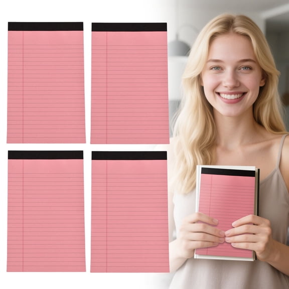 Legal Pad Note 4-Pack, A5 Size College Ruled Notepad with Perforated Pages, 30 Sheets for To-Do Lists & Note Taking, Pink