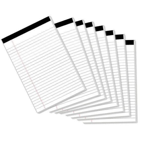 Legal Pads 5 x 8 Inch, 8 Pack Note Pads College Ruled, White Memo Pad for Office, Home, and Travel, Perforated Sheets for Easy Tear, 30 Sheets per Pad