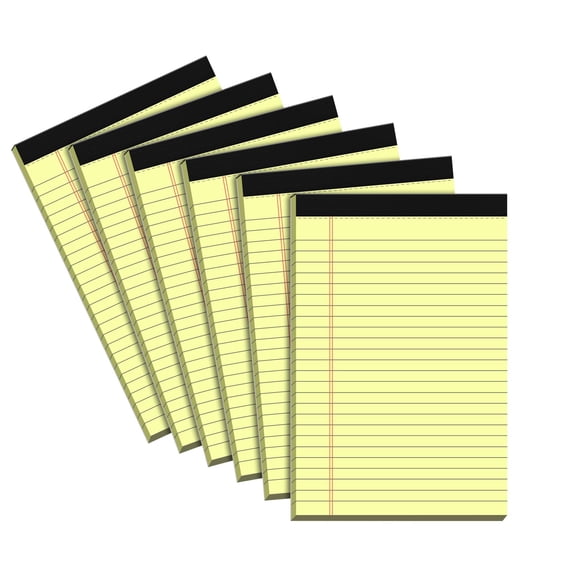 Legal Pads 5x8 Notepad, 6 Pack College Ruled Writing Pads, Micro Perforated Lined Paper for Office Work Notes, Yellow Legal Note Pads with 30 Sheets per Pad, Yellow