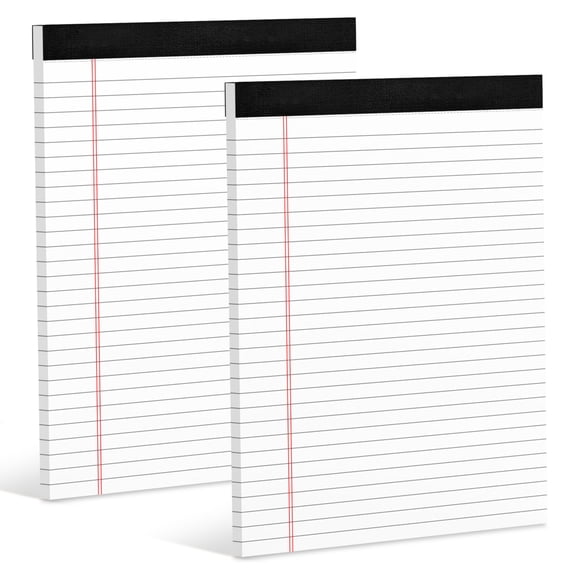 Legal Pads 8.5 x 11, 2 Pack Wide Ruled Writing Pads, 30 Sheets Per Pad, White Lined Paper for Office, , and Home Use, Durable Cardboard Backing, White