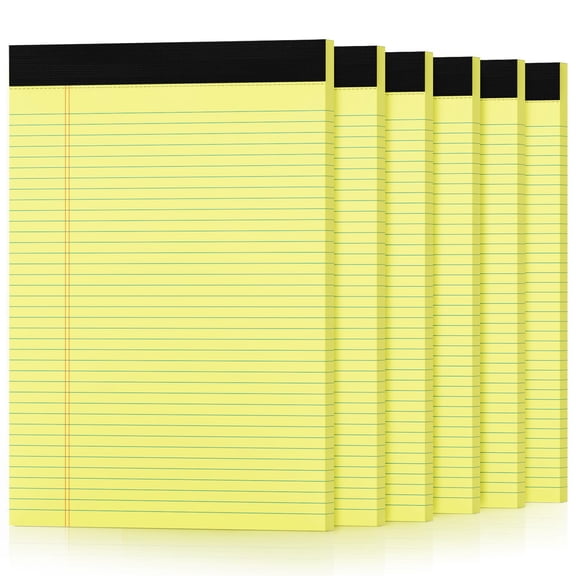 Legal Pads 8.5 x 11 College Ruled, 6 Pack Yellow Writing Notepads with 30 Sheets Per Pad, Sturdy Chipboard Backing for Office Home, Smooth Paper No Bleed, Yellow