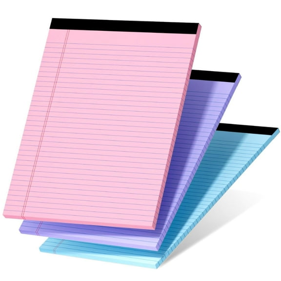 Legal Pads 8.5 x 11 Inches, 3 Pack Colored Notepads with 75 Sheets Total, Micro Perforated Lined Paper for Office Supplies, College Ruled Writing Pads, Multicolor