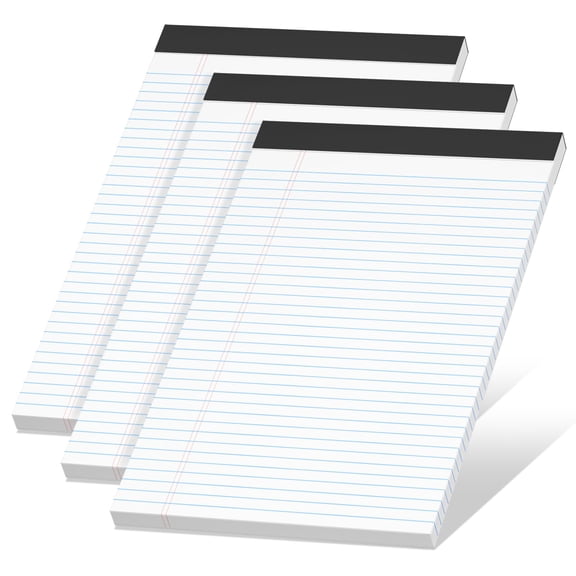 Legal Pads 8.5 x 11 Narrow Ruled, 3 Pack Writing Notepads with Sturdy Back, 70 GSM Thick Paper, 30 Sheets Per Pad for Office, , Home, White