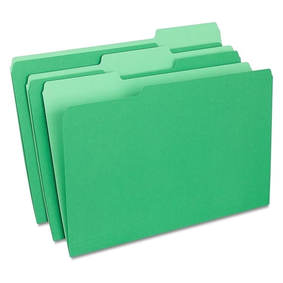 Legal Size File Folders Green - 1/3 Cut, 200/Carton - Heavy Duty 10.5pt Paper Stock for Office, Home & School Organization - Legal Document Storage