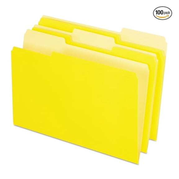 Legal Size File Folders, Two-Tone Yellow 1/3 Cut - 100 Pack