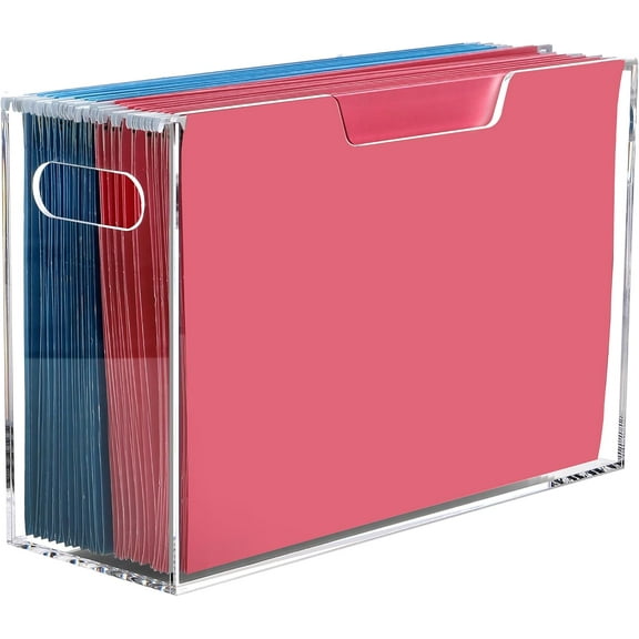 Legal Size File Organizer, Acrylic Protable Hanging File Organizer with Handles, Clear Storage File Folder Holder Filing Box Crate for Desk, School, Office Supplies - 1 Pack