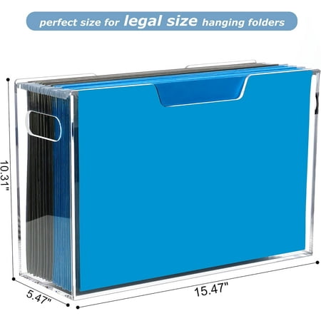 Legal Size File Organizer, Acrylic Protable Hanging File Organizer with Handles, Clear Storage File Folder Holder Filing Box Crate for Desk, School, Office Supplies - 1 Pack