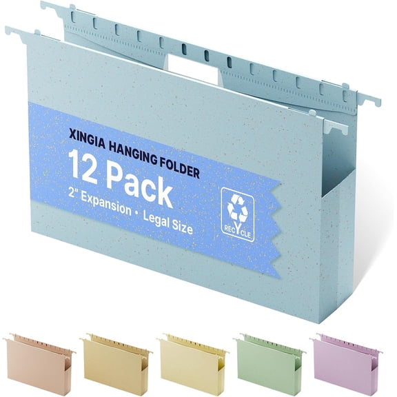 Legal Size Hanging File Folders, 12 Pack Reinforced Legal Size File Folders with Heavy Duty 2 Inch Expansion, Designed for Bulky Files, Medical Charts, Adjustable Tabs