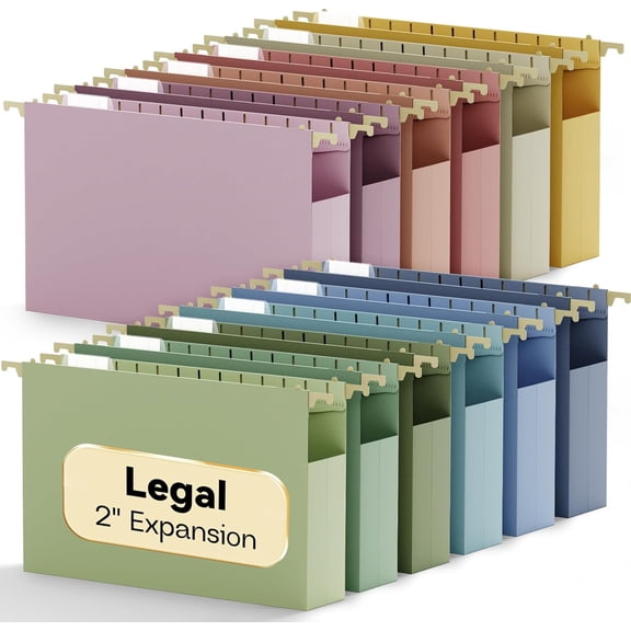 Legal Size Hanging File Folders Extra Capacity,12 Pack Plastic 2" Expandable Hang Folder with Tabs,Hanging File Organizer for File Frame/File Box/File Drawers,Sturdy Folders for Filing Cabinet