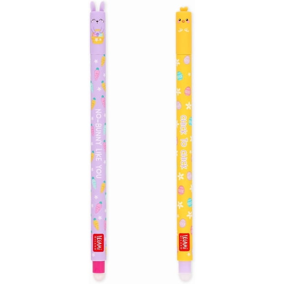 Legami - Set of 2 Erasable Gel Pens, Easter Edition, Pens with Erasable Ink, Pink, Purple, Erasable Pen, Erasable without Using Sheets, 0.7 mm Tip